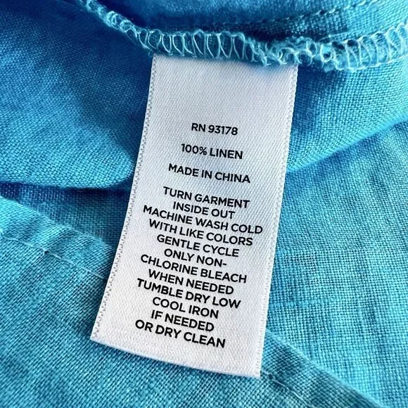 Magaschoni Turquoise Blue Button Up Shirt 100% Linen Boxy Women’s XS - Picture 9 of 9